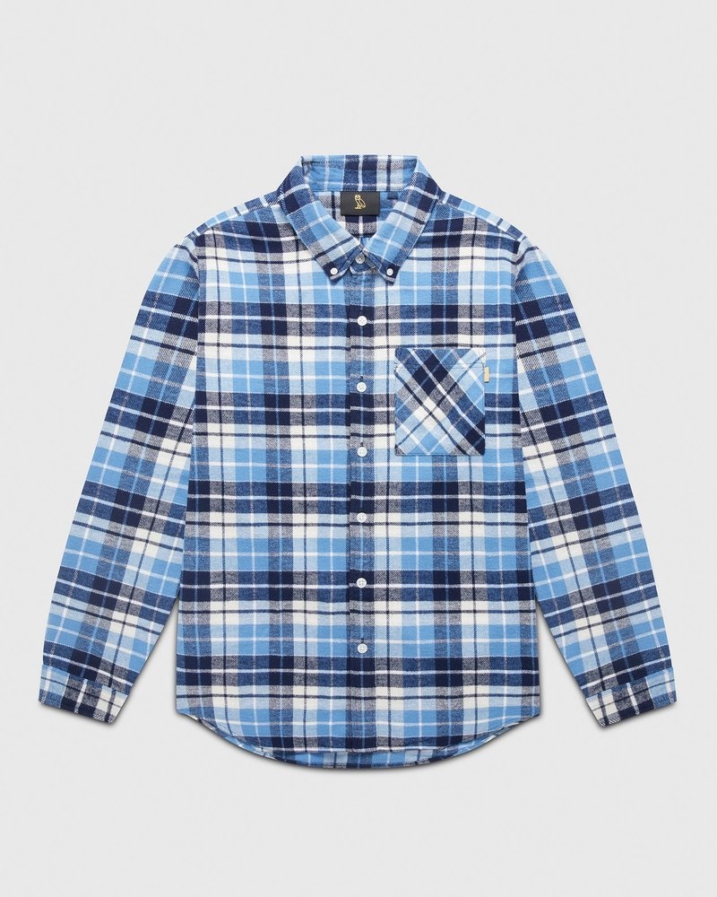 chemise en flanelle à carreaux bleue ovo modèle du mois doctobre