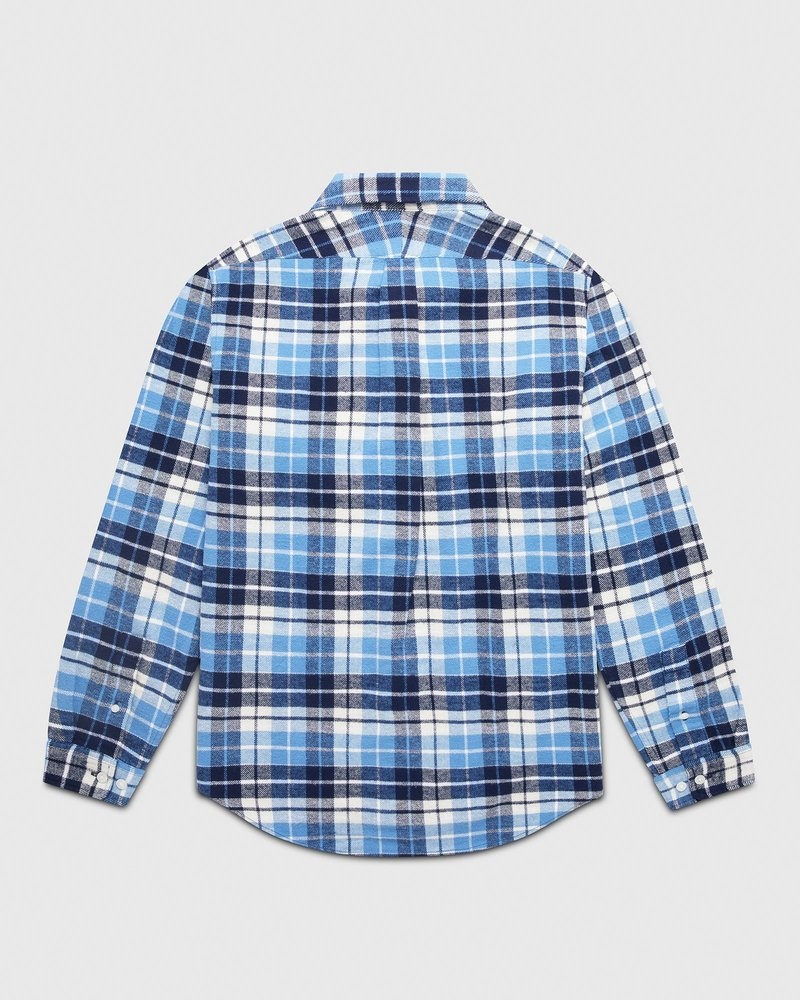 chemise en flanelle à carreaux bleue ovo modèle du mois doctobre