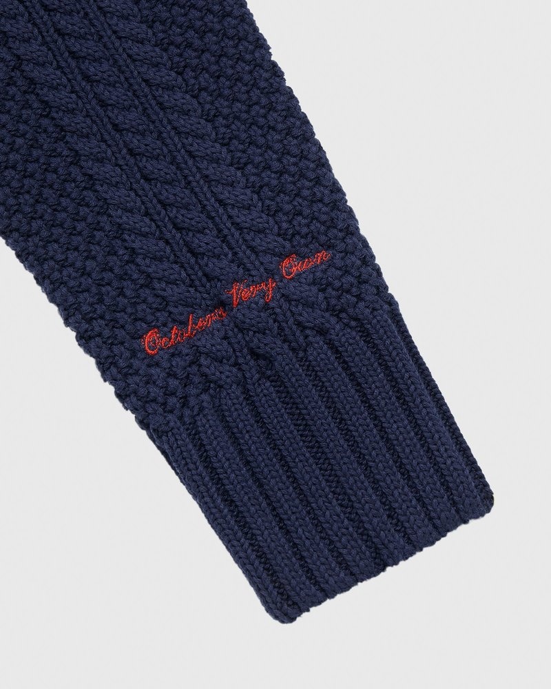 pull à col roulé en maille torsadée bleu marine ovo modèle du mois doctobre