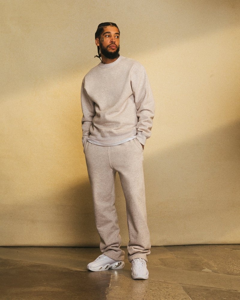 pantalon de survêtement en polaire mouchetée ovo couleur avoine collection octobre.