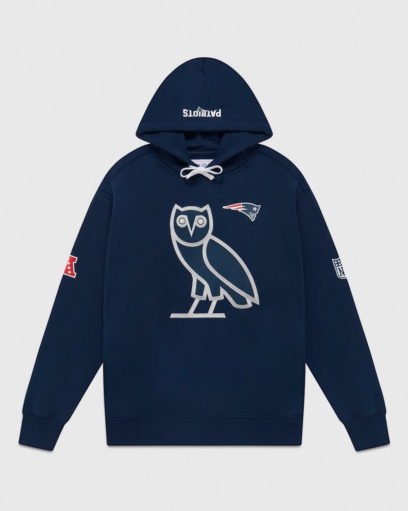 pulls sweat à capuche bleu ovo nfl new england patriots og collection octobre.