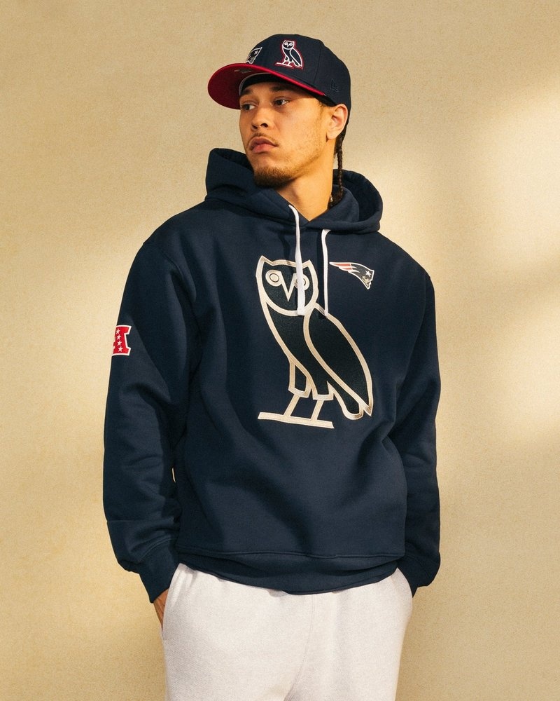 pulls sweat à capuche bleu ovo nfl new england patriots og collection octobre.