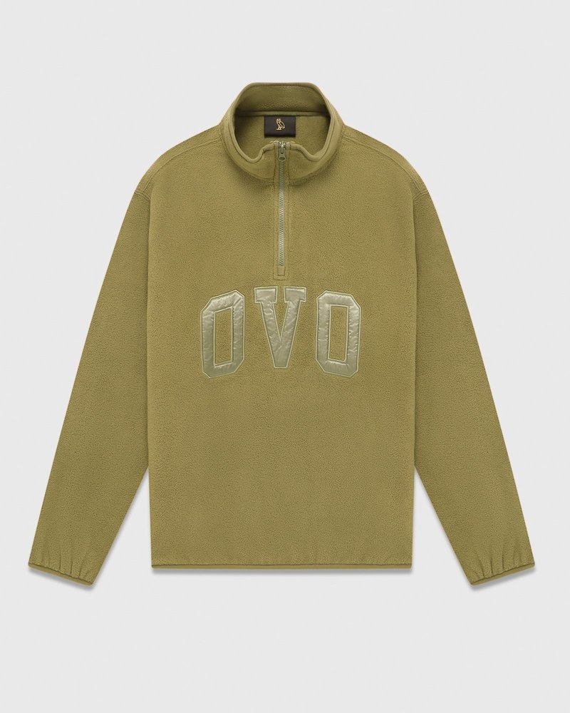 pulls octobers very own ovo arch logo sweat-shirt à col montant zippé vert olive
