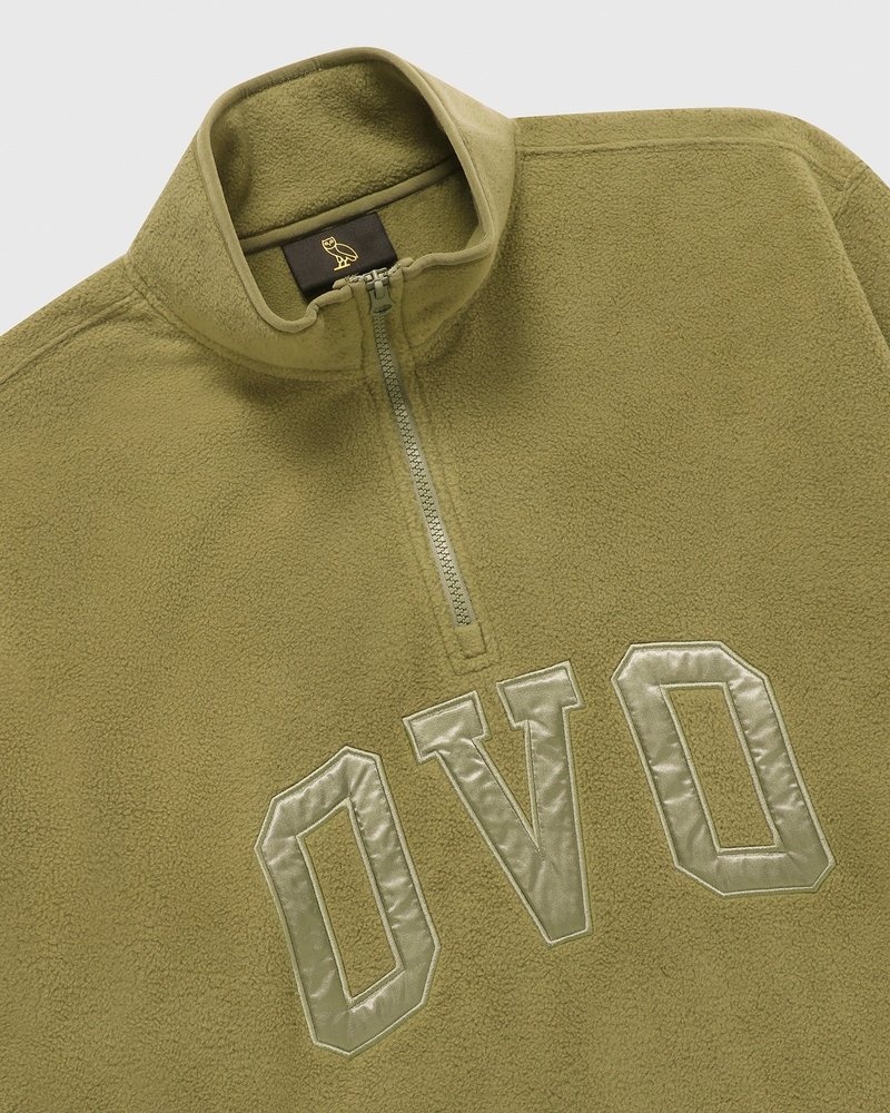 pulls octobers very own ovo arch logo sweat-shirt à col montant zippé vert olive