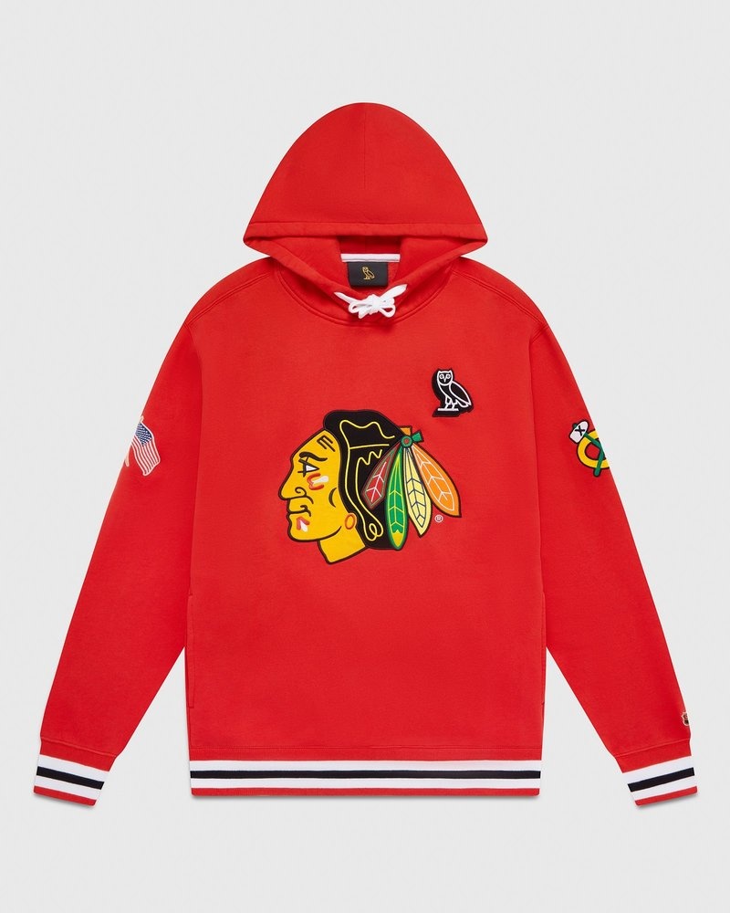 sweat à capuche rouge ovo chicago blackhawks édition limitée doctobre