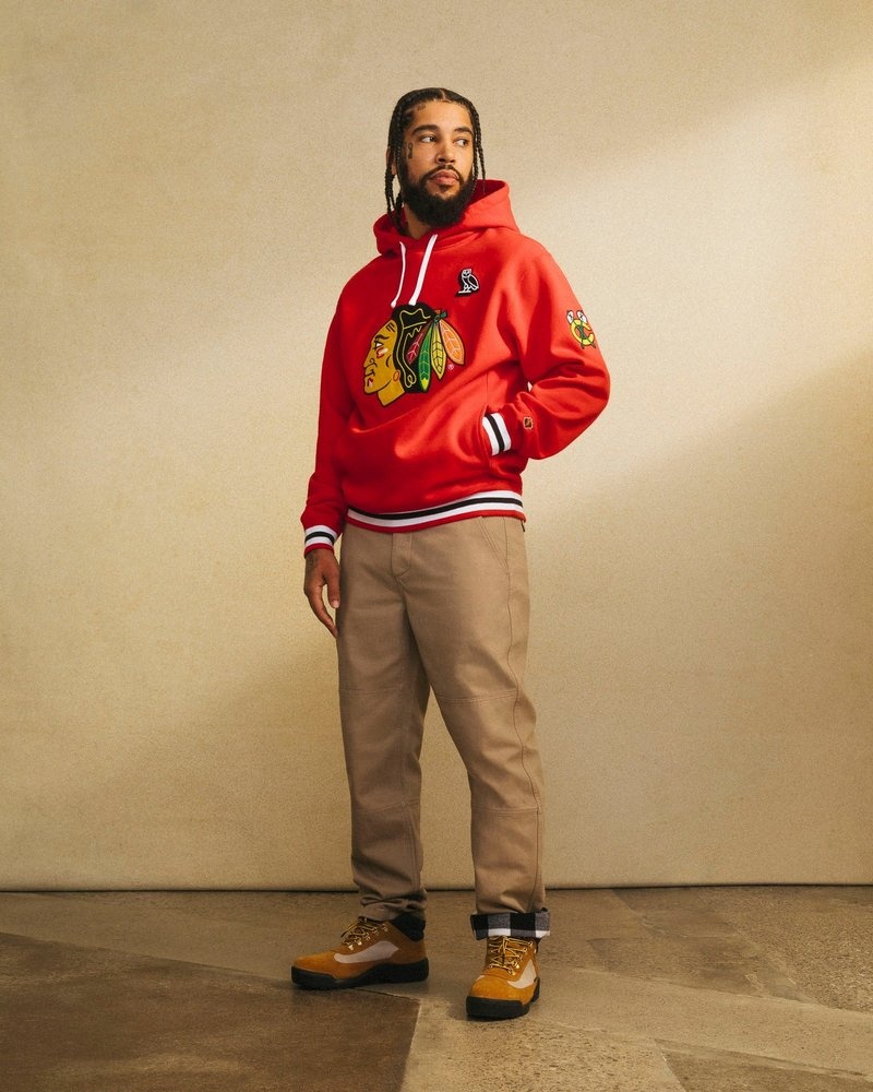 sweat à capuche rouge ovo chicago blackhawks édition limitée doctobre