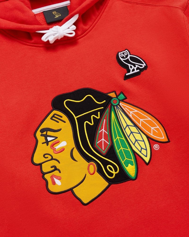 sweat à capuche rouge ovo chicago blackhawks édition limitée doctobre