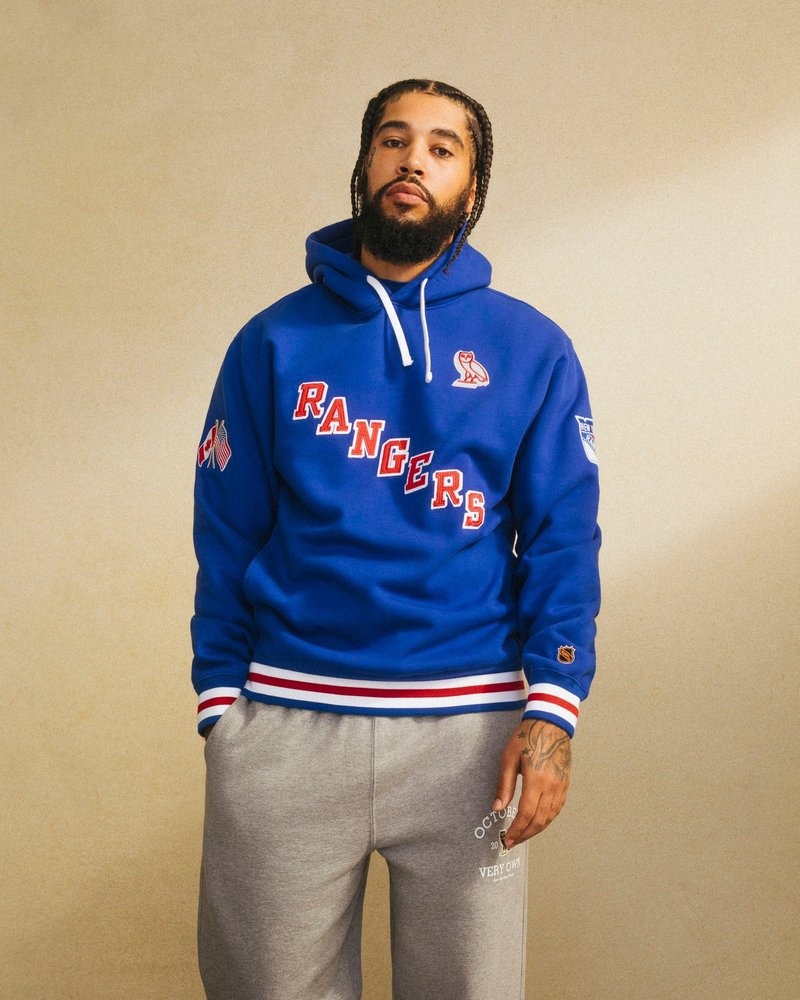pulls à capuche bleus ovo new york rangers collection octobre