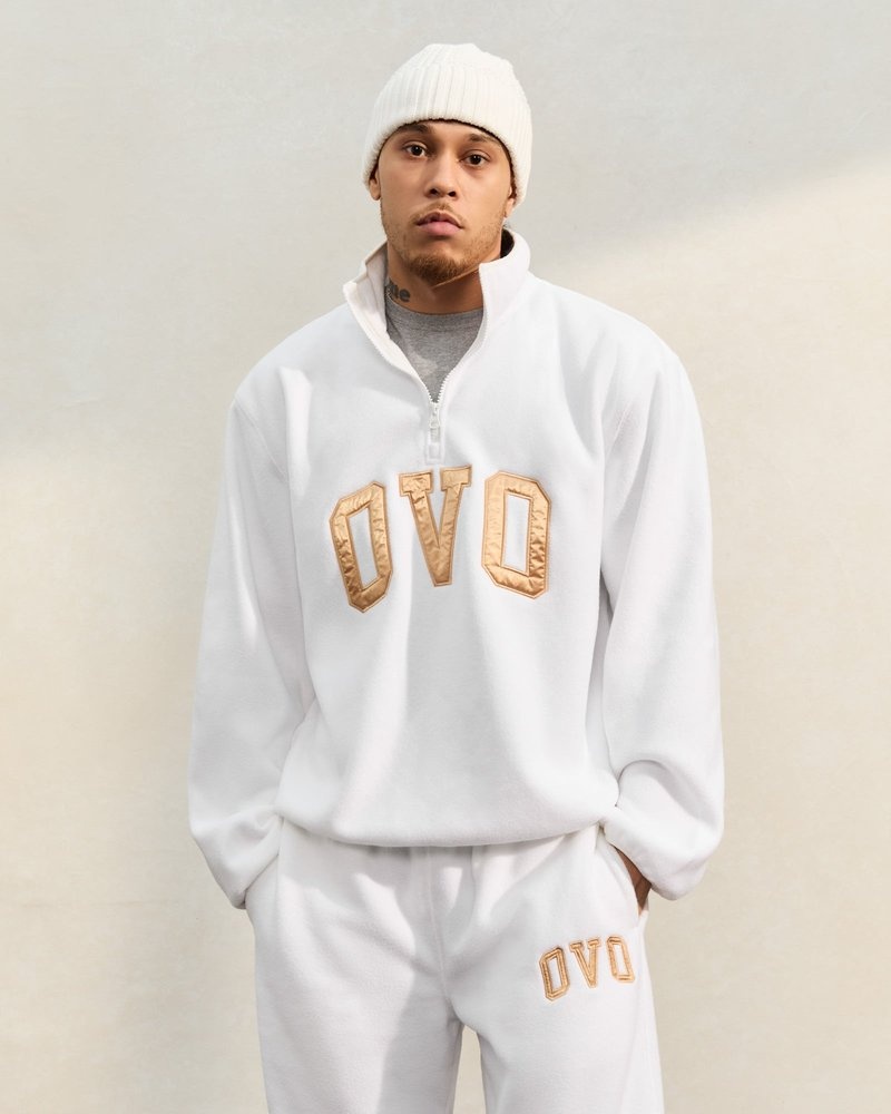 pulls octobers very own ovo arch logo sweat-shirt à col montant zippé blanc