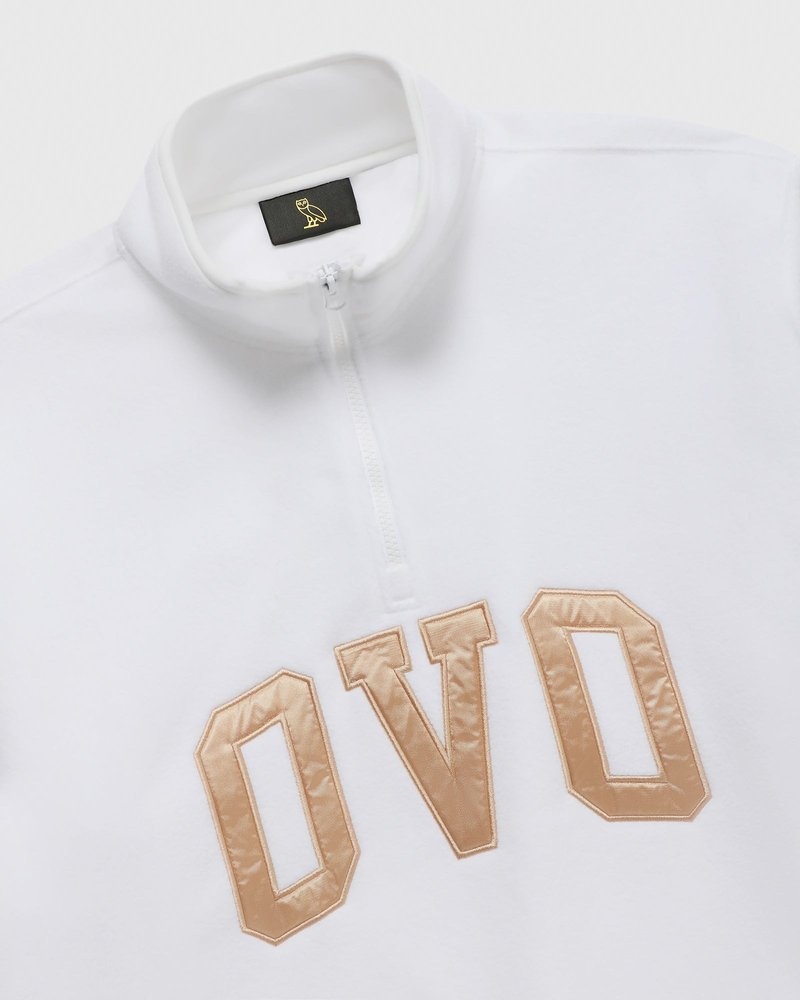 pulls octobers very own ovo arch logo sweat-shirt à col montant zippé blanc