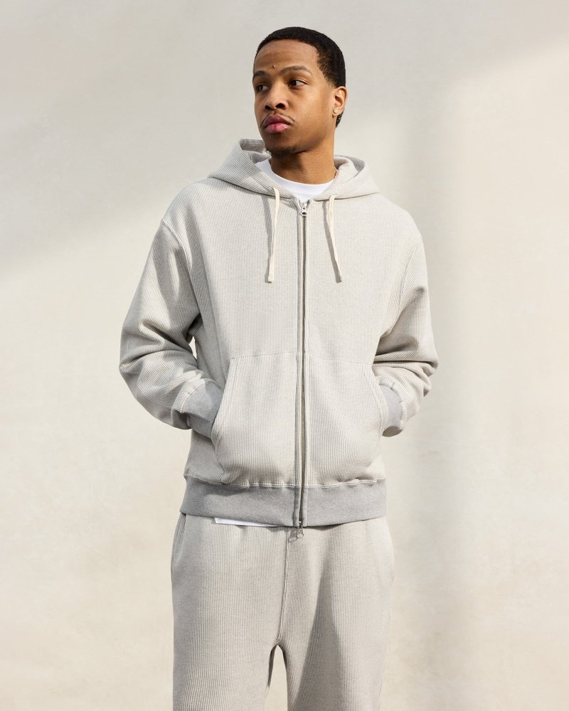 pulls octobers very own ovo seersucker fleece à fermeture éclair intégrale griscrème