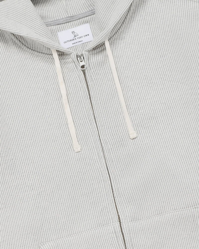pulls octobers very own ovo seersucker fleece à fermeture éclair intégrale griscrème