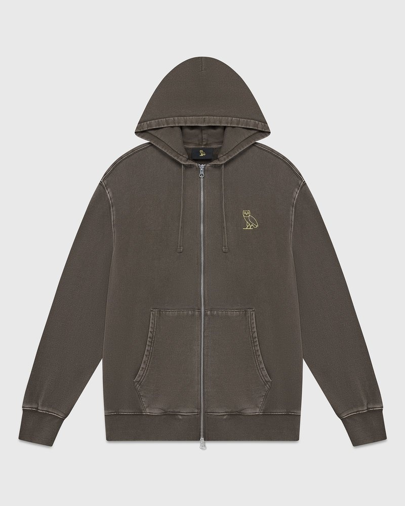 pulls ovo muskoka garment dyed full-zip hoodie marron