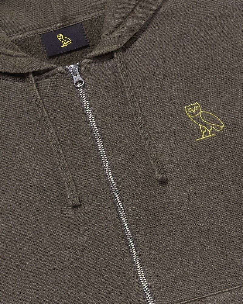 pulls ovo muskoka garment dyed full-zip hoodie marron